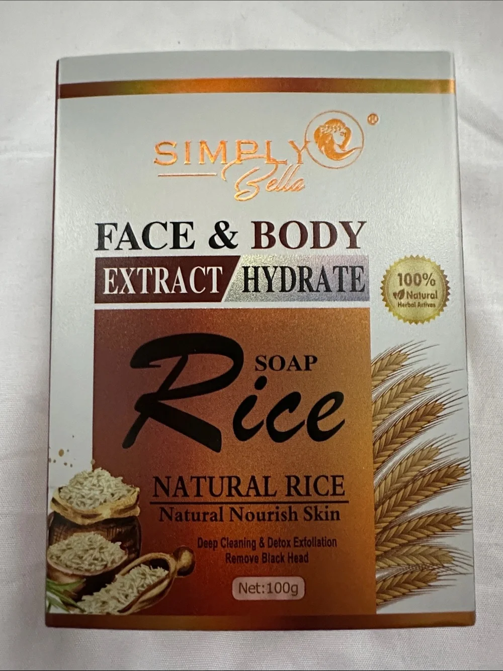 Simply Bella Face & Body Extract/Hydrate Rice Soap 100g New